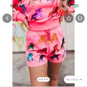 QUEEN OF SPARKLES Pink Horse Pattern Athletic Shorts
